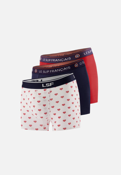 Lot de 3 boxers en coton - Boxers Petit Coeur Rouge Cerise Marine Rouge Cerise