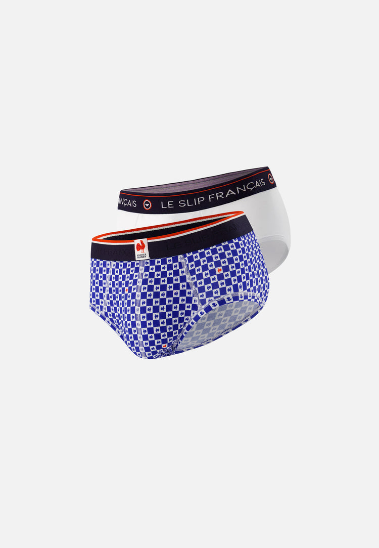 Lot de 2 slips en coton - Slips XV De France Damier Indigo Blanc - Le Slip Français - 1