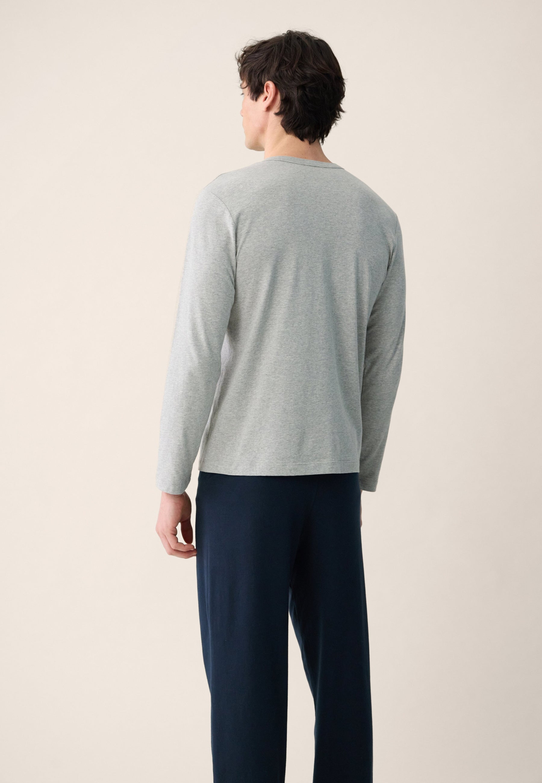 T-shirt homme gris à manches longues en coton - Superbe Gris Chine