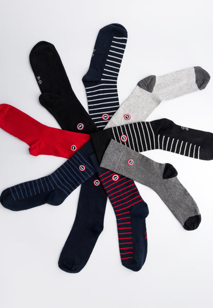 Pack of 7 mid-calf cotton socks - Navy Socks Steel Red White Navy Stripes