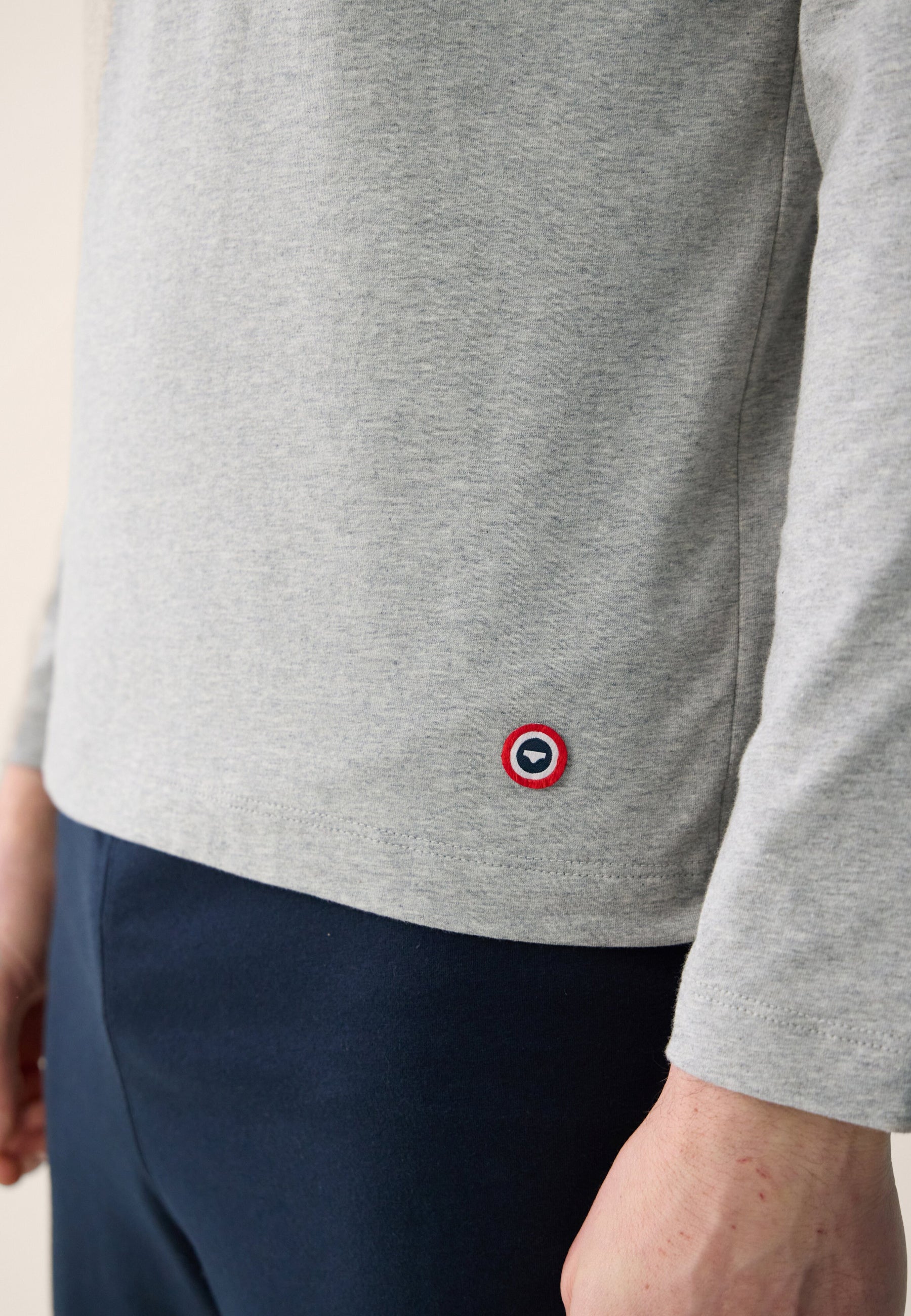 T-shirt homme gris à manches longues en coton - Superbe Gris Chine