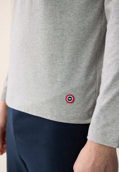 T-shirt homme gris à manches longues en coton - Superbe Gris Chine