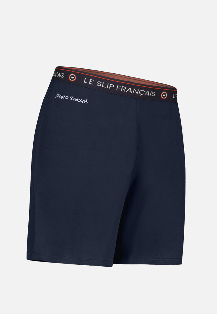 Bas de pyjamas court en coton - Invincible Marine Brodé Papa D'Amour - Le Slip Français - 1