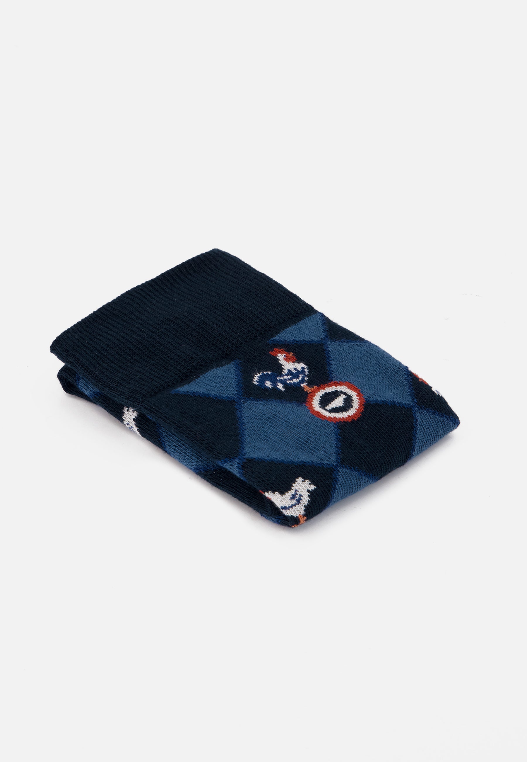 Chaussettes mi-hautes en coton - Lucas Losanges Coq Marine Acier