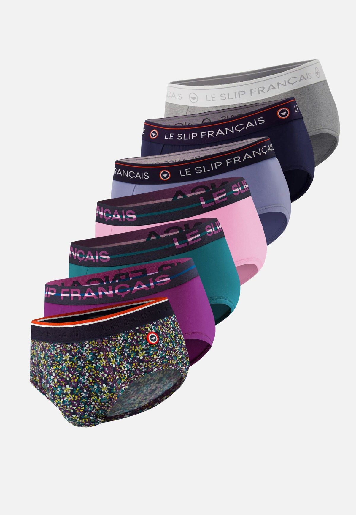 Lot de 7 slips en coton - Slips Bloom Marine Violet Rose Bleu Canard Bleu Jean Gris Chiné