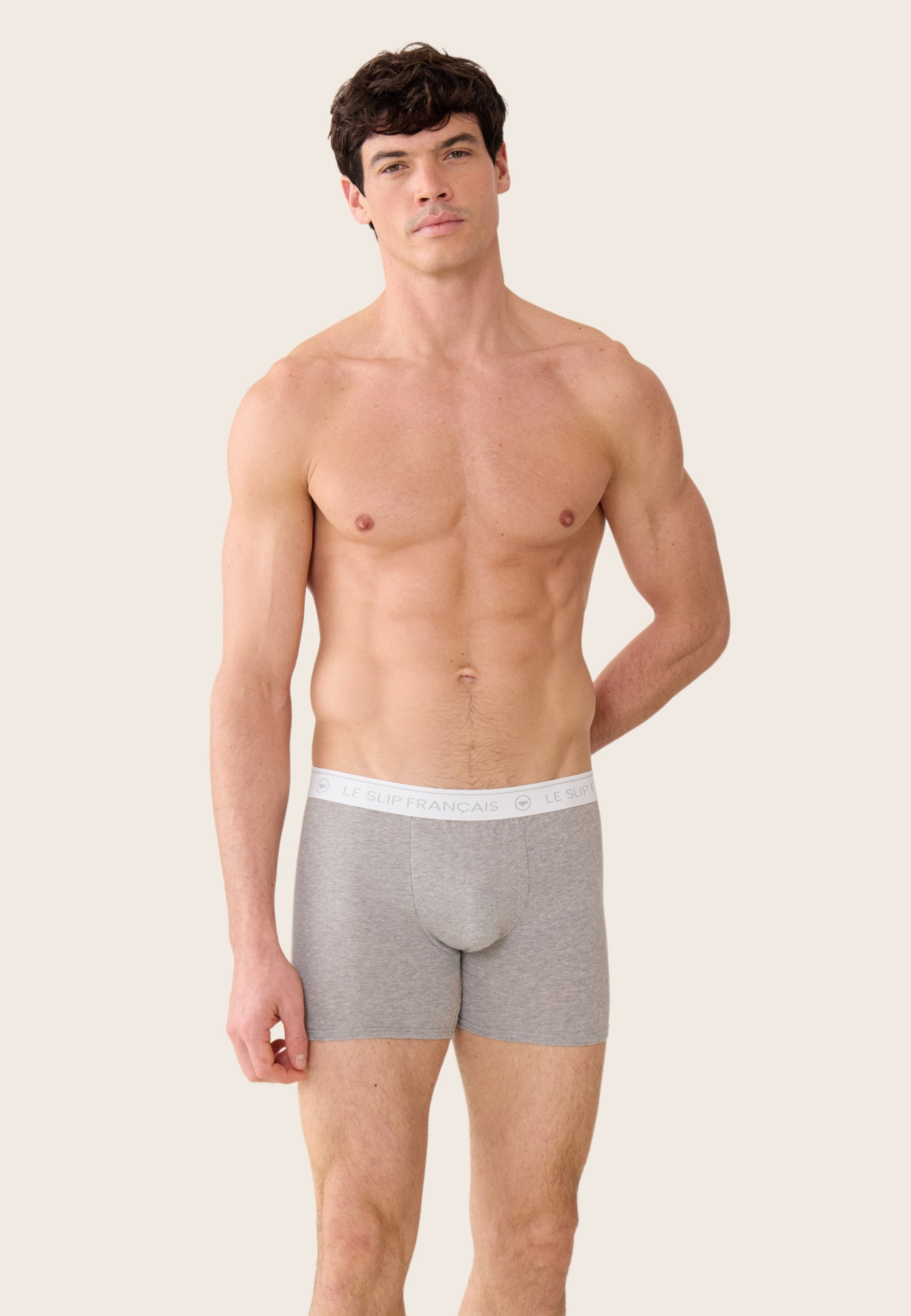 Long grey cotton boxer shorts - Redoutable Long Grey Heather
