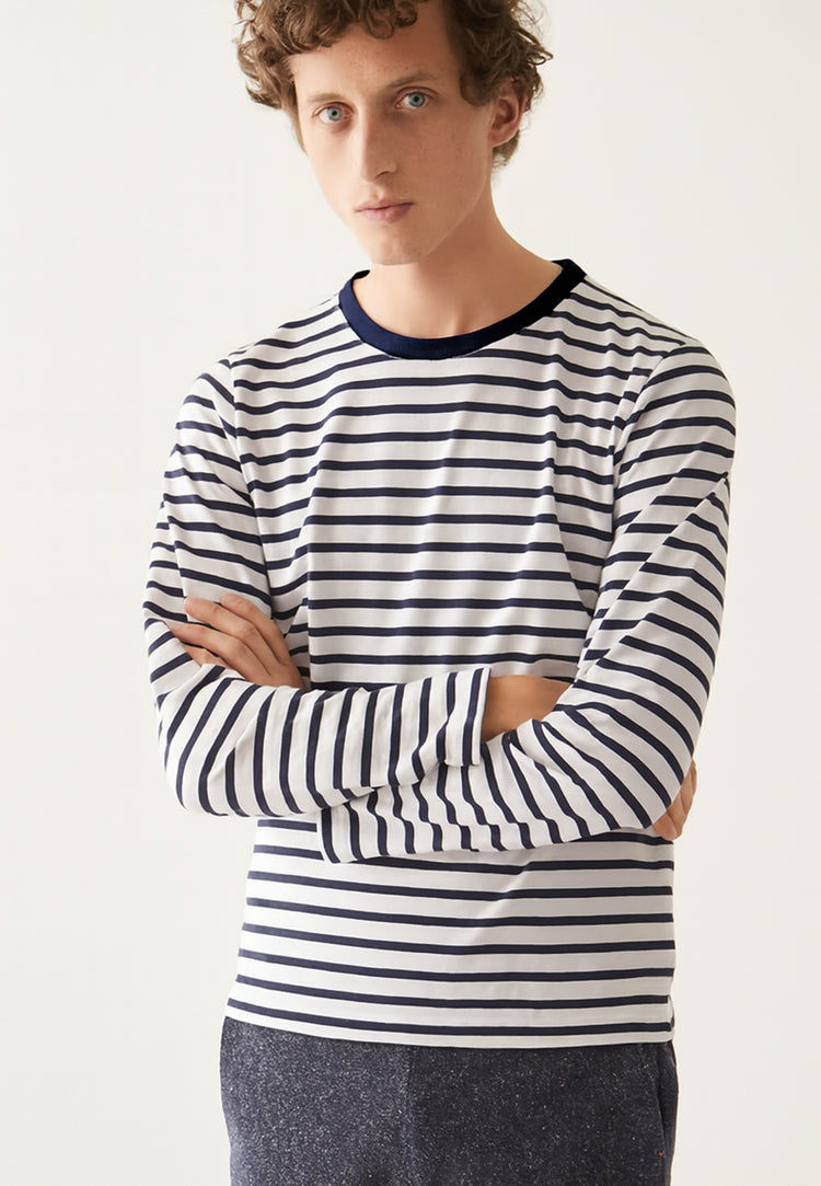 Marinière rayée bleue - T-shirt mixte marinière manches longues - Le Slip Français - 1