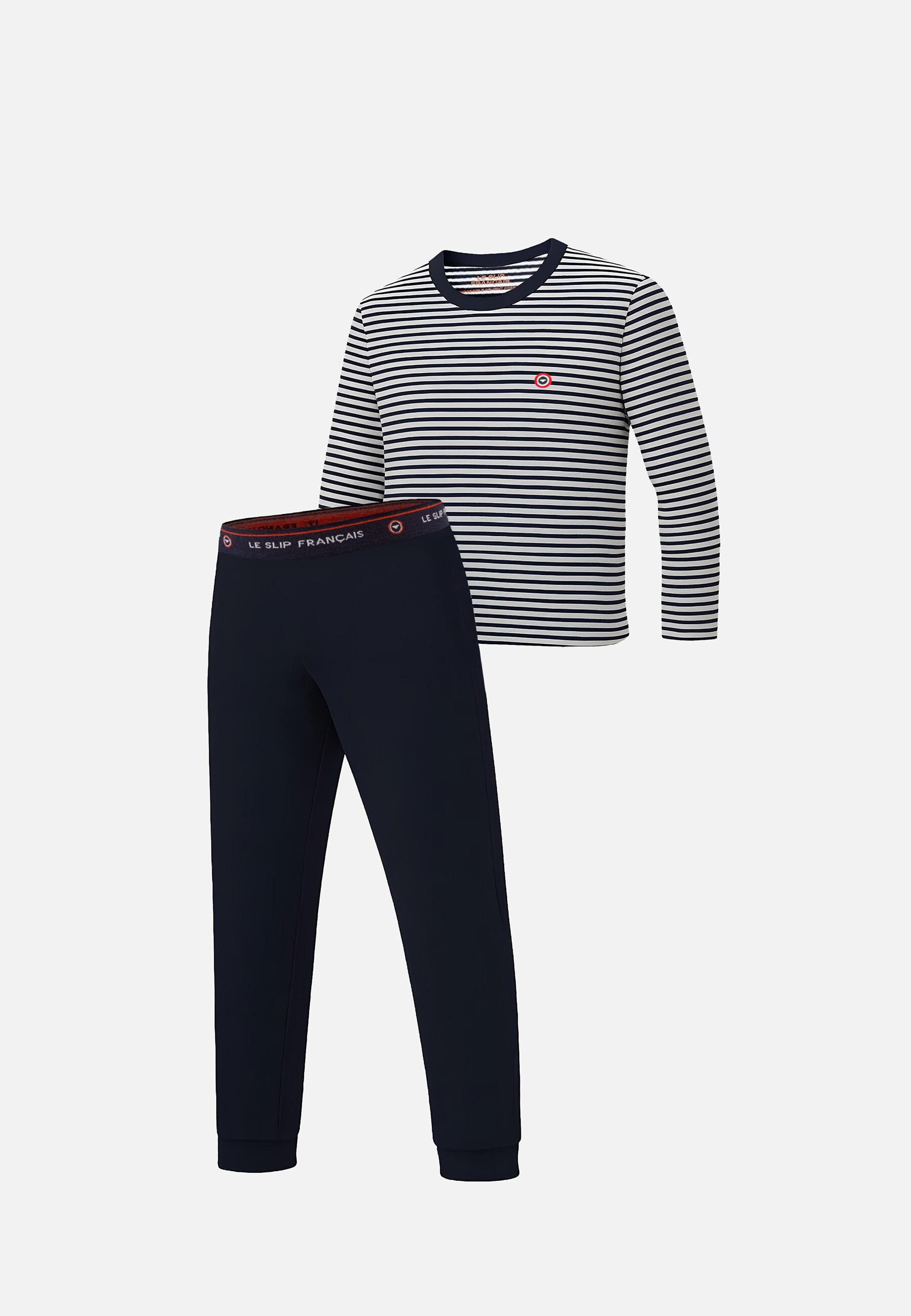 Ensemble pyjama enfant haut marinière et pantalon bleu marine en coton - Pyjama Haut Manches Longues Et Bas De Pyajma Long Petit Jeason Marinière Marine