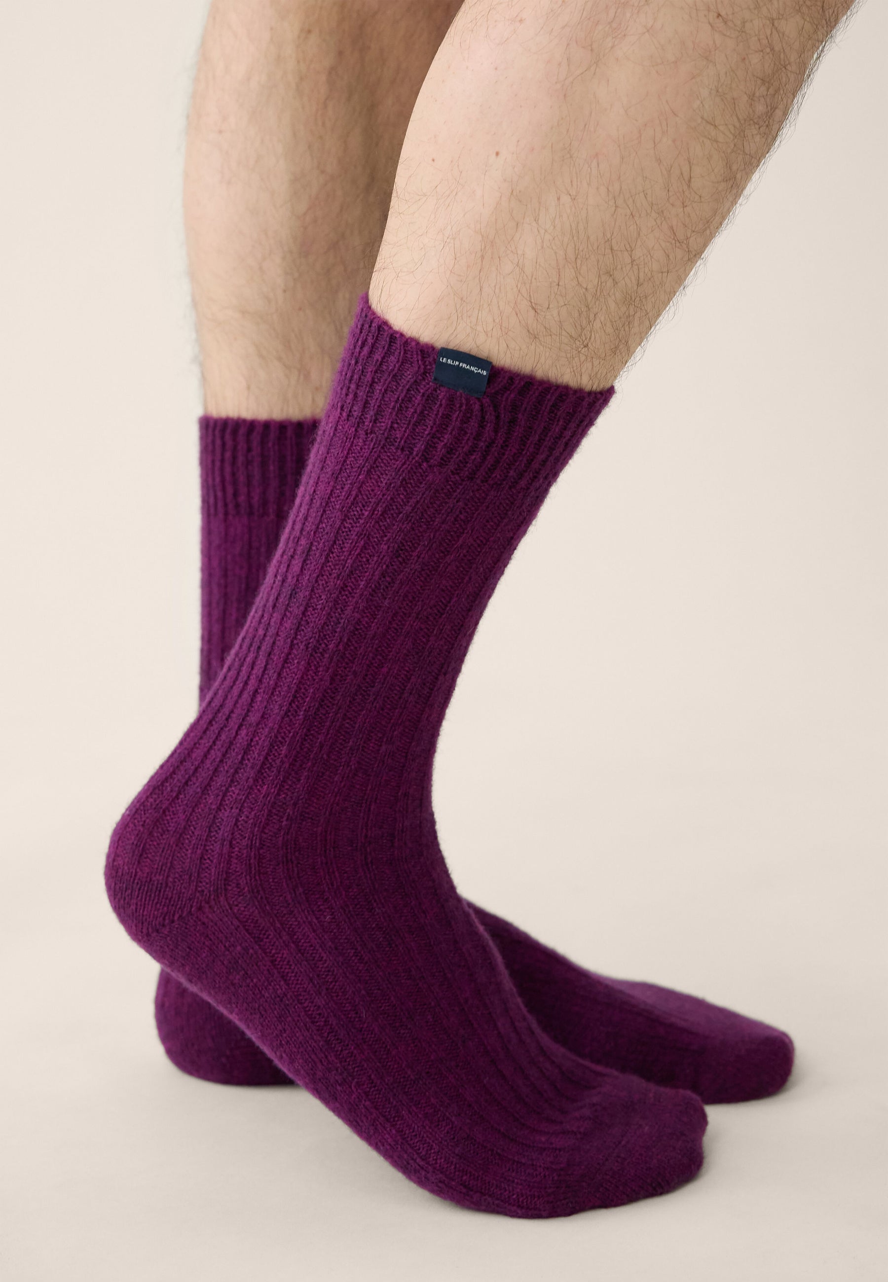 Chaussettes mi-hautes prune avec mohair - Andy Prune