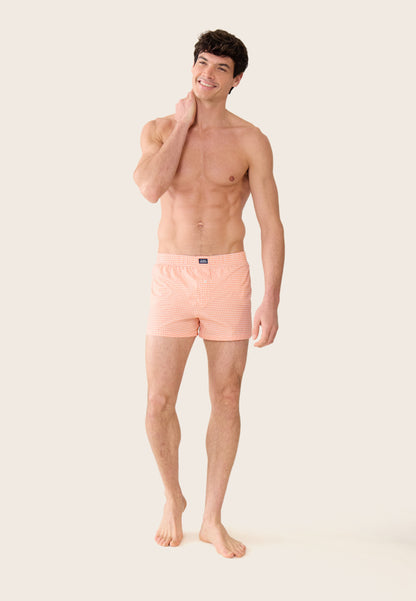 Orange checkered cotton boxer shorts - Jacques Vichy Orange Coral