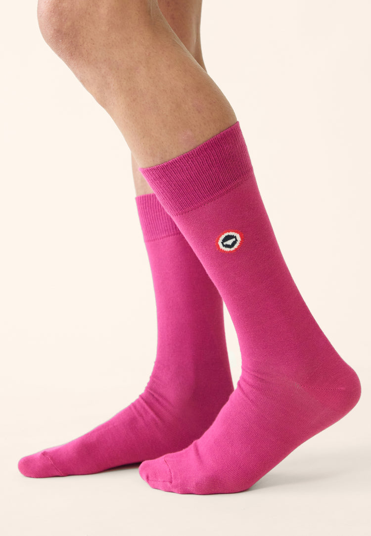Lot de 7 chaussettes mi-hautes en coton - Chaussettes Fuchsia Petit Carré Fuchsia Fléchette Fuchsia Blanc Noir Tartan Noir - Le Slip Français - 4