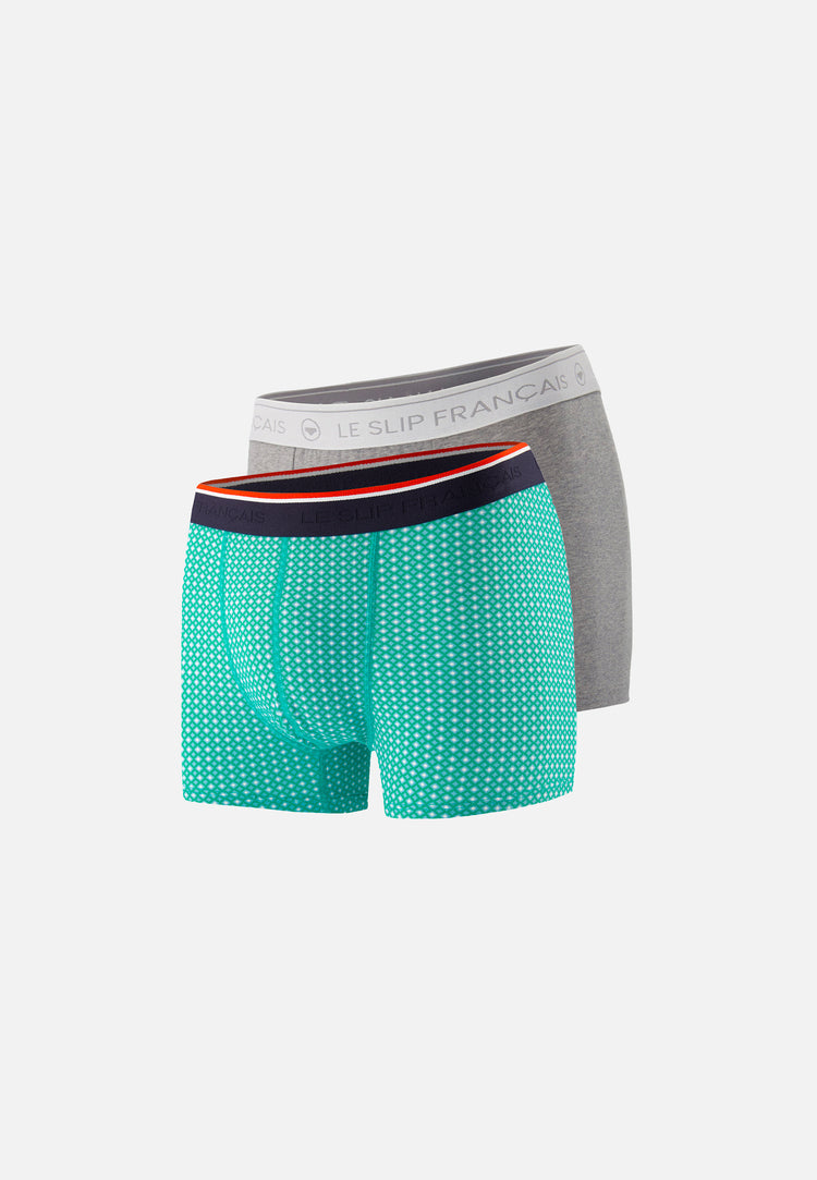 Pack Duo Boxer Redoutable Gris Chiné Marius Caviar Lagon - Le Slip Français - 1