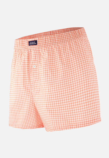 Caleçon à carreaux orange en coton - Jacques Vichy Orange Corail