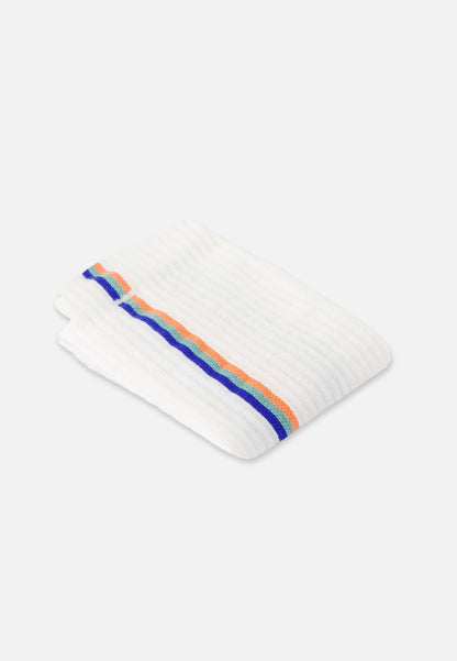 Chaussettes de sport mi-hautes rayées bleu, vert et orange - Wilfried Lignes Bleu Nautique Vert Azur Orange Corail