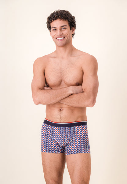 Lot de 3 boxers en coton - Boxers Puzzle Bleu Acier Brique