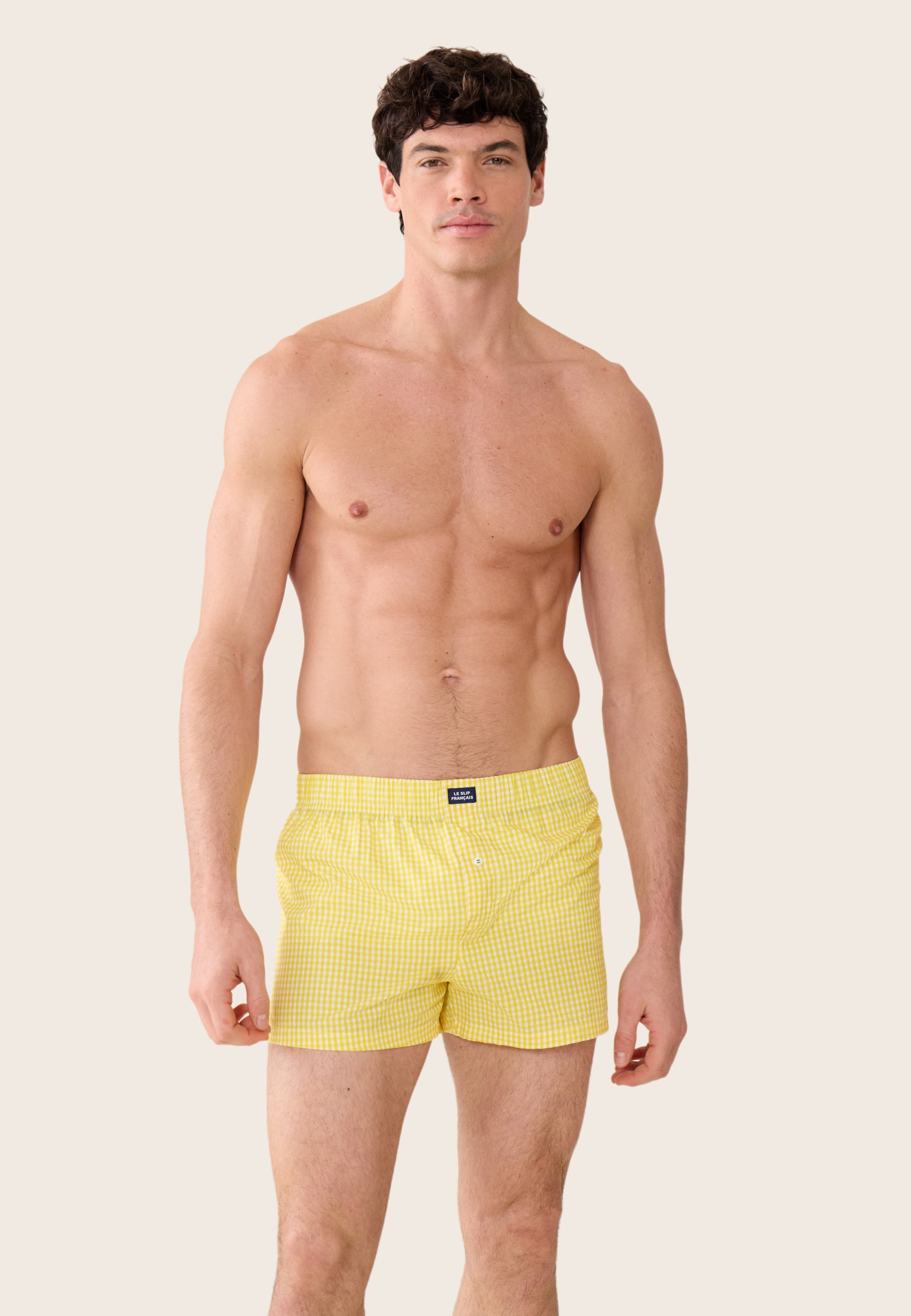 Caleçon à carreaux jaune en coton - Jacques Vichy Jaune Citron