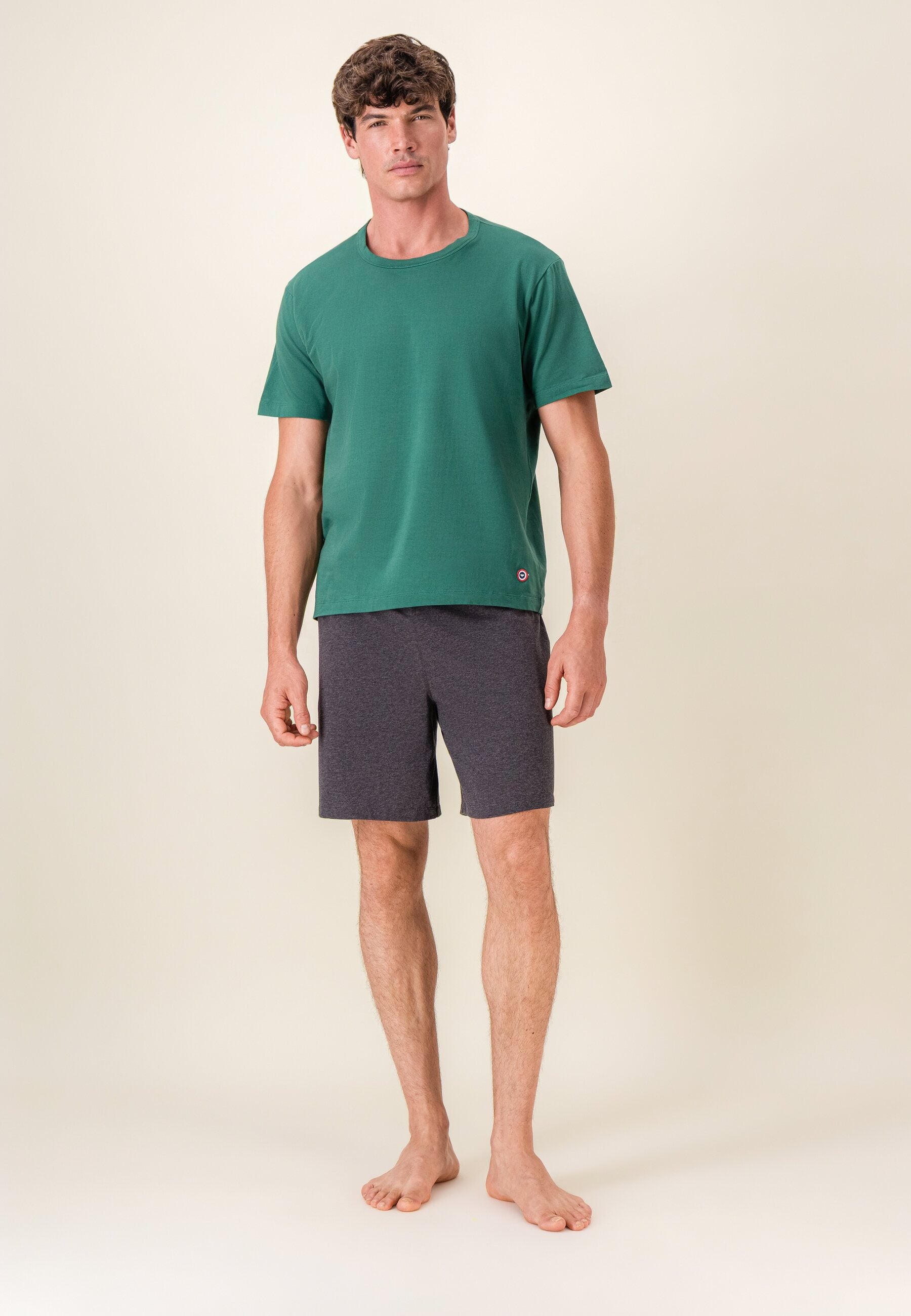 Ensemble pyjama haut et short en coton - Pyjama Haut Manches Courtes Formidable Vert Forêt Et Bas De Pyjama Court Invincible Gris Anthracite