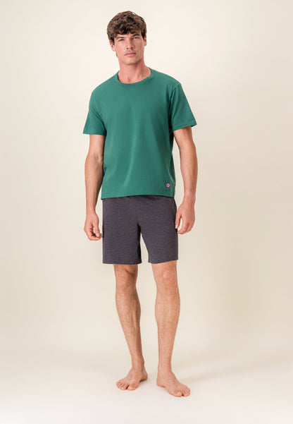Ensemble pyjama haut et short en coton - Pyjama Haut Manches Courtes Formidable Vert Forêt Et Bas De Pyjama Court Invincible Gris Anthracite