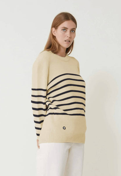 Pull mixte en laine française - Lude Marinière Ecru Marine