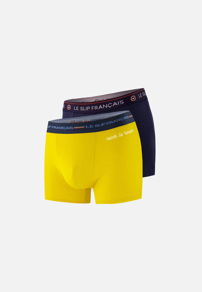 Lot de 2 boxers en coton - Boxers Marine Jaune Citron Brodé sucer la roue