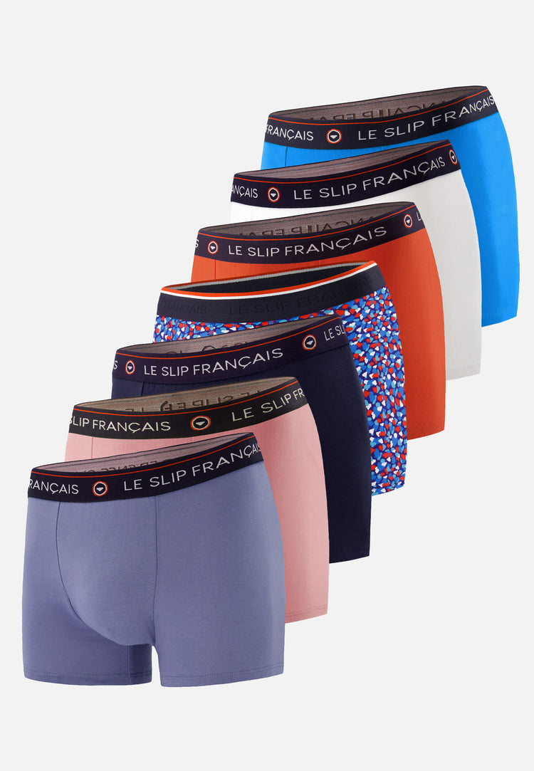Lot de 7 boxers en coton - Boxers Bleu Jean Rose Des Bois Marine Cami Bleu Fluo Argile Rouge Blanc Bleu Fluo - Le Slip Français - 1