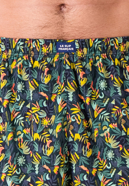 Bas de pyjamas court à motif jungle en coton - Fredy Jungle Kaki Veronese