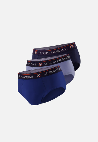 Lot de 3 slips en coton - Slips Bleu Marine, Bleu Jean et Indigo