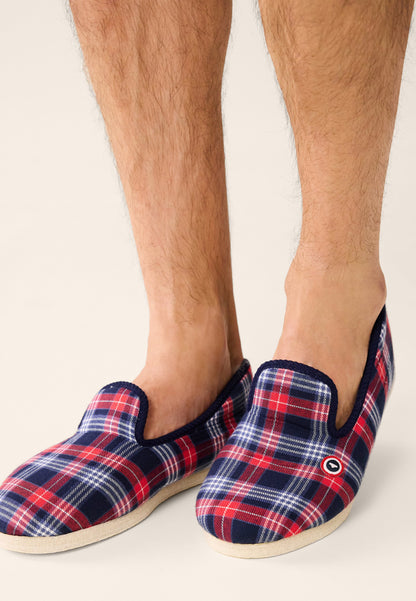 Chaussons d'intérieur à motif tartan bleu, blanc, rouge - Pantoufles Tartan Bleu Blanc Rouge