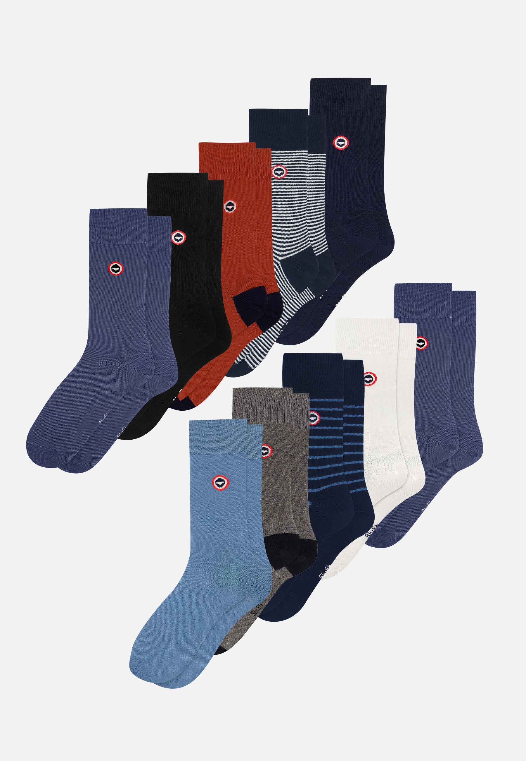 Lot de 10 chaussettes mi-hautes en coton - Chaussettes Marine Acier Blanc Noir Gris Anthracite Marinière Bleu Rayures Bleu Jean Brique