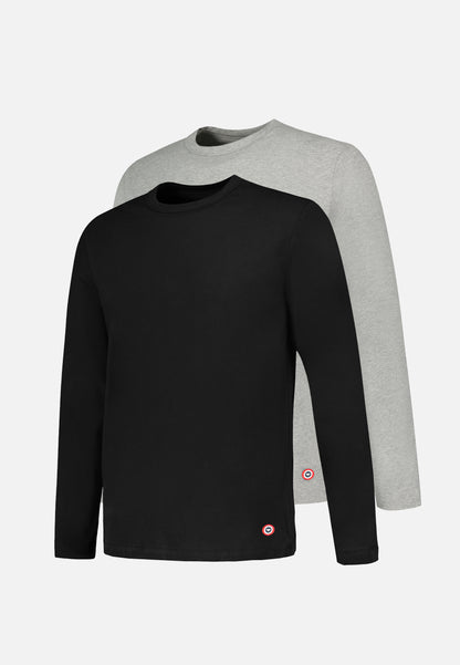 Lot de 2 T-shirt manches longues noir et gris en coton - T-shirts manches longues Superbe Noir Gris Chiné