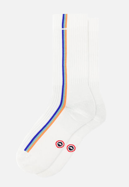 Chaussettes de sport mi-hautes rayées bleu, vert et orange - Wilfried Lignes Bleu Nautique Vert Azur Orange Corail