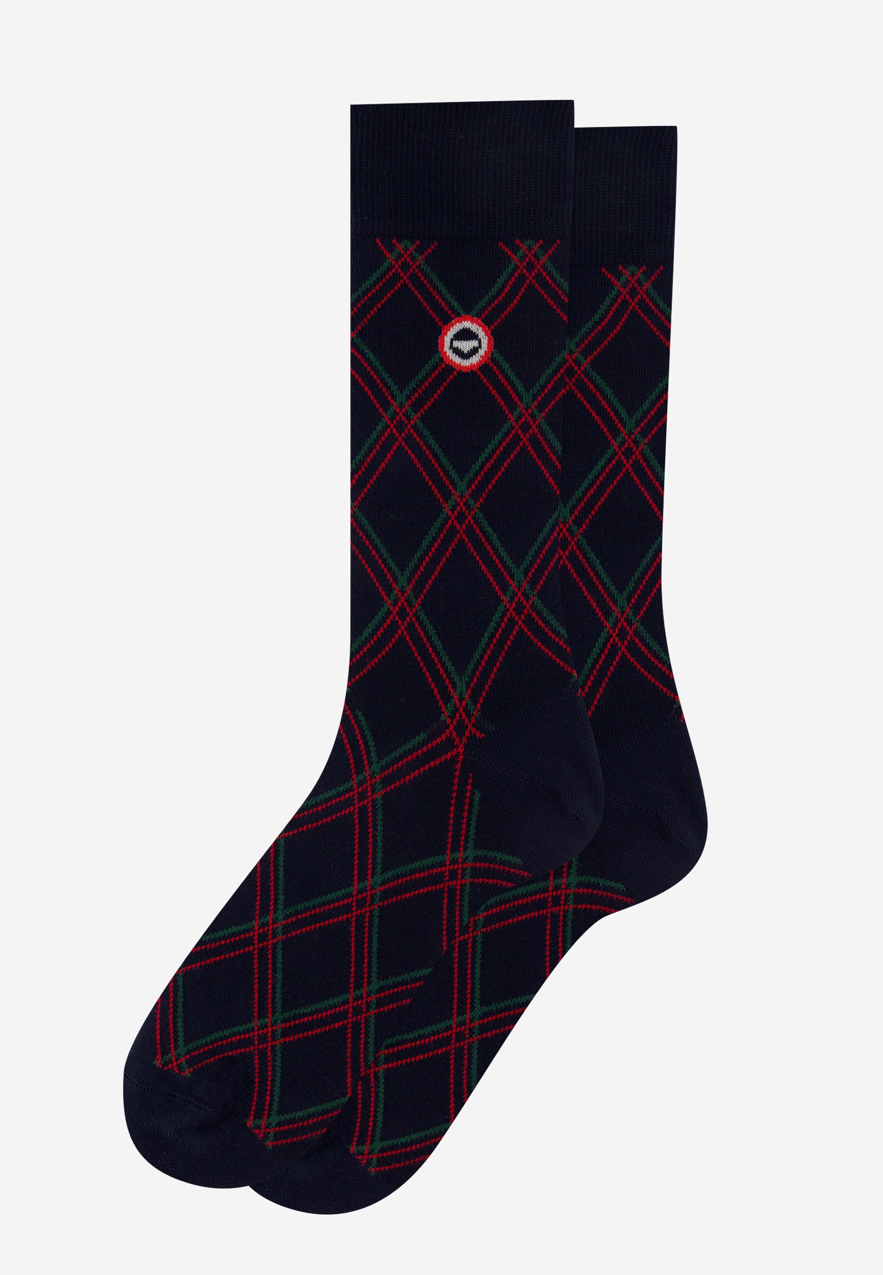 Mid-calf socks in fir green with fancy checks - Lucas Fir Green Checks