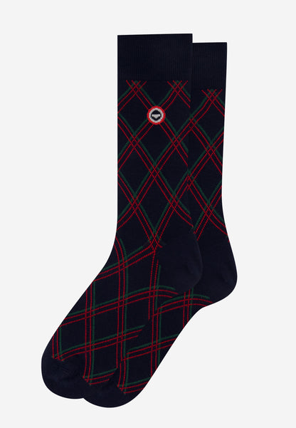 Mid-calf socks in fir green with fancy checks - Lucas Fir Green Checks