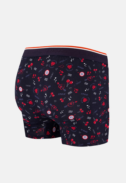 Boxer bleu marine à motif cerises en coton - Marius Cherry Marine