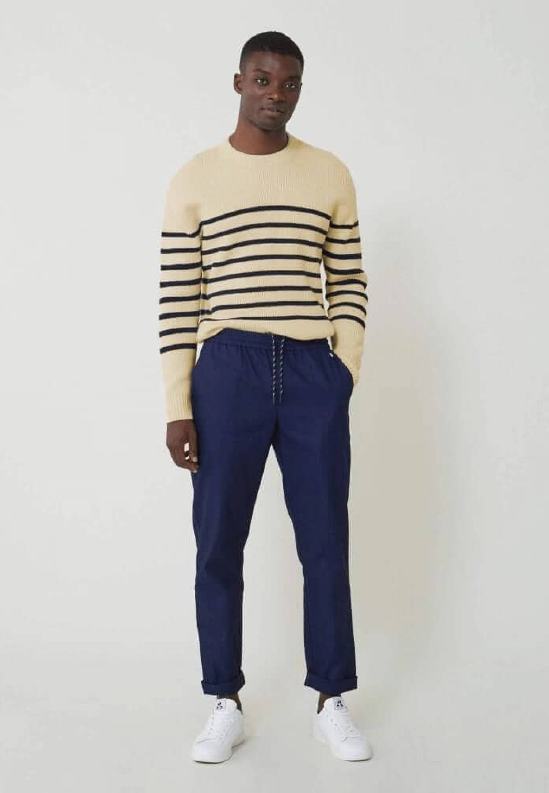 Pull mixte en laine française - Lude Marinière Ecru Marine