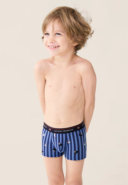 Lot de 5 boxers enfant en coton - Boxers Blanc Bleu Ciel Chiné Rayures Coq Marine Bleu Jean
