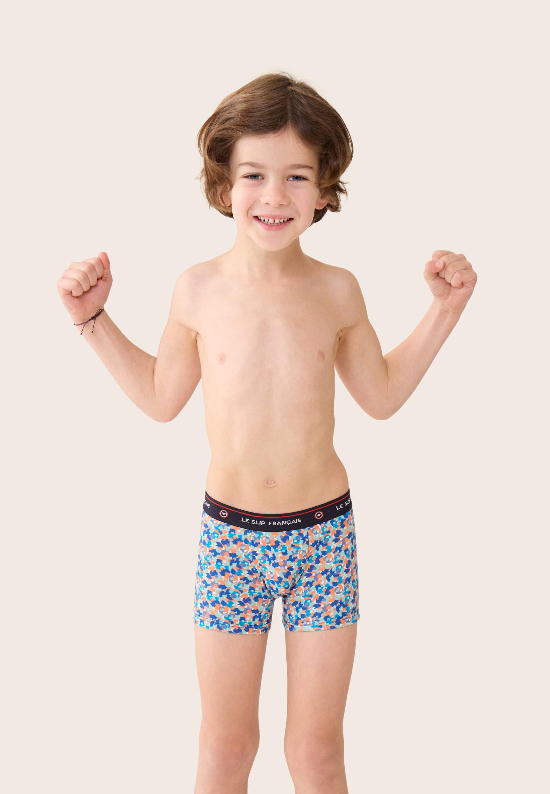 Boxer enfant bleu à motif confetti en coton - Petit Joseph Confetti Bleu Nautique