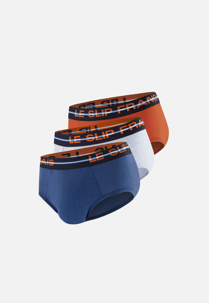 Lot de 3 slips en coton - Slips Bleu Ciel Bleu Acier Rouge Brique