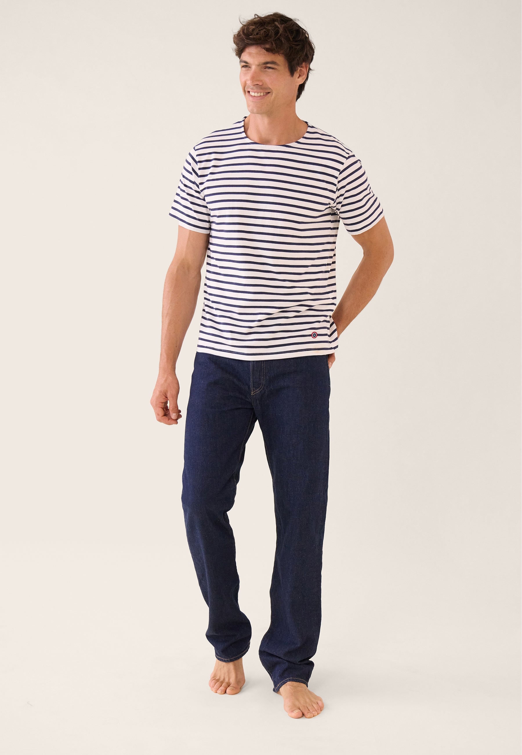 Men's navy blue striped T-shirt with short sleeves - Charly Mariniere Marine