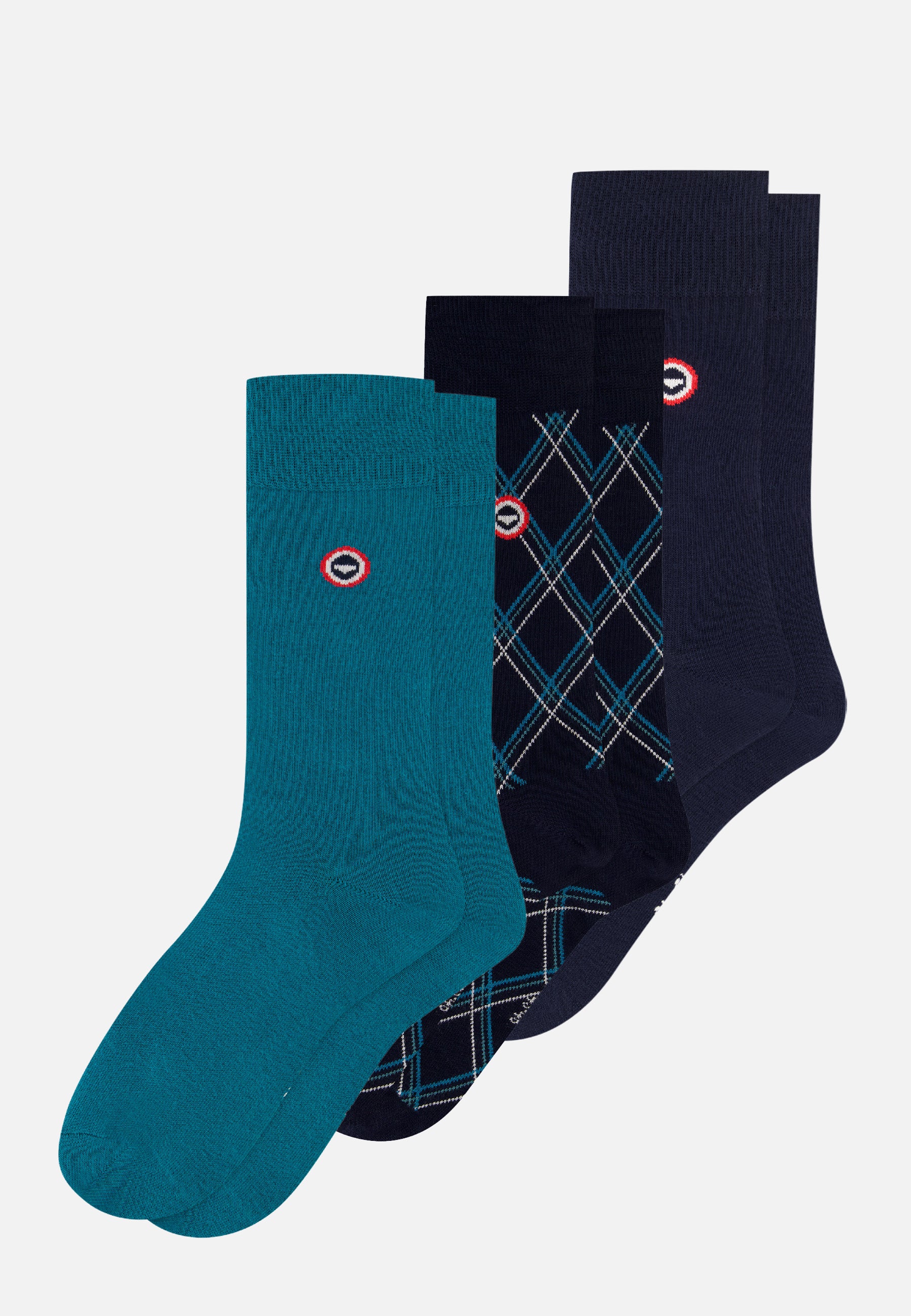 Set of 3 mid-calf cotton socks - Navy Tartan Topaz Socks
