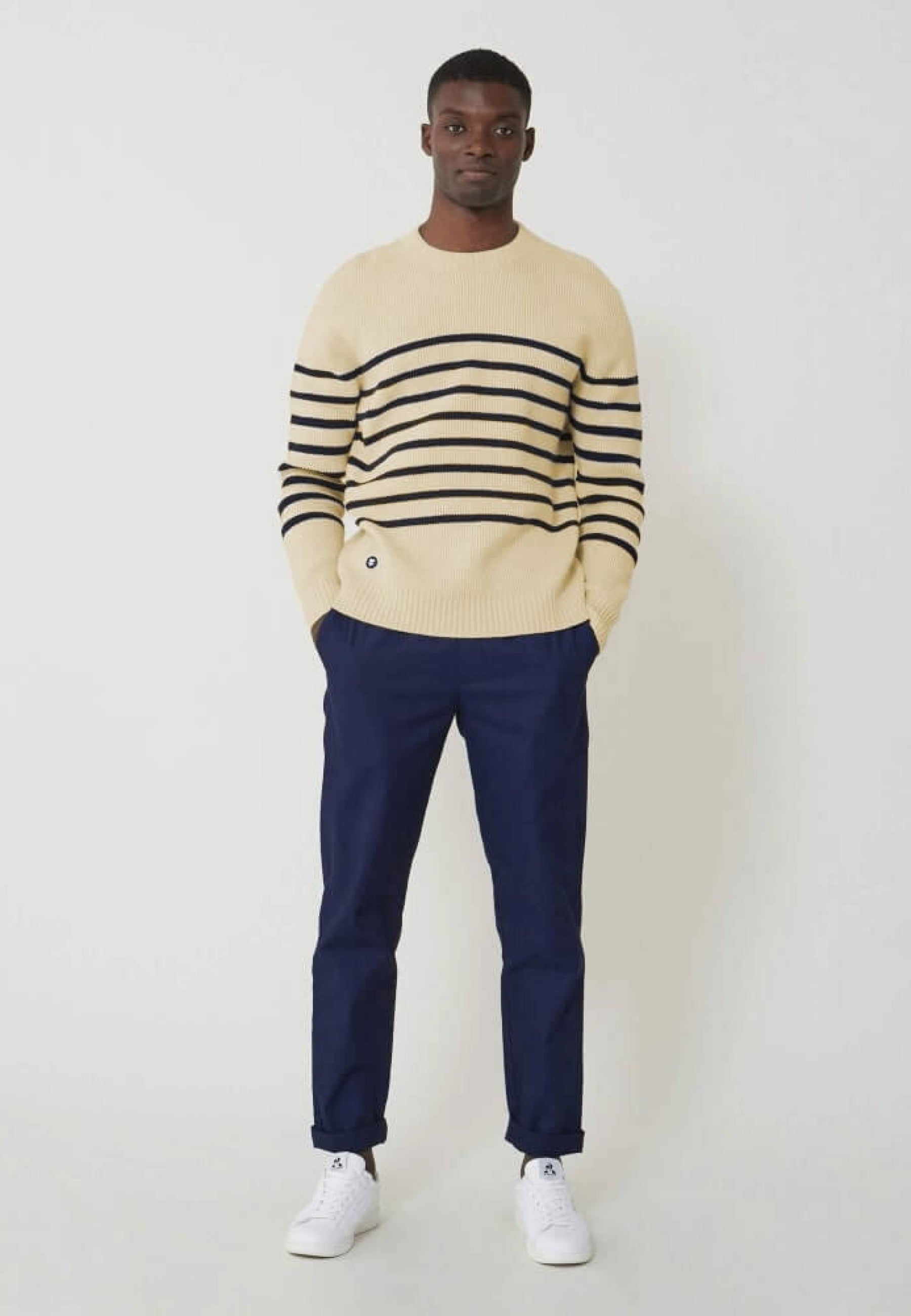 Pull mixte en laine française - Lude Marinière Ecru Marine