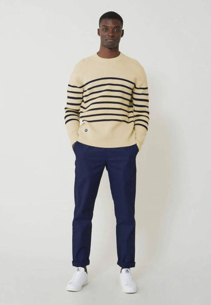 Pull mixte en laine française - Lude Marinière Ecru Marine