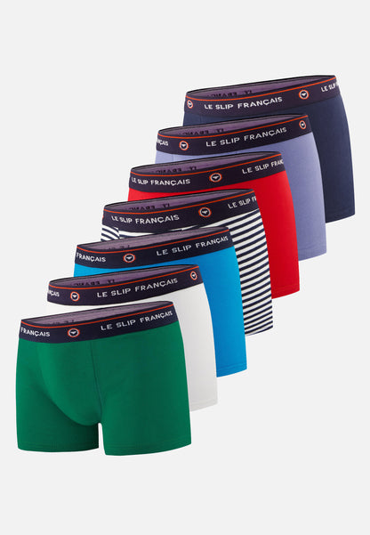 Lot de 7 boxers enfant en coton - Boxers Emeraude Marine Rouge Bleu jean Bleu Fluo Marinière Blanc
