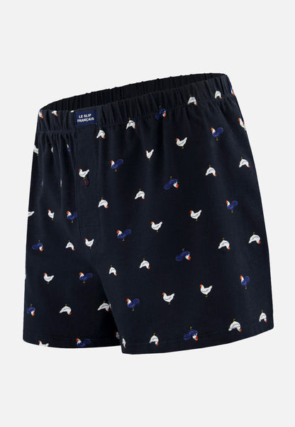 Caleçon à motif coq marine en jersey de coton - Fredo Coq Marine