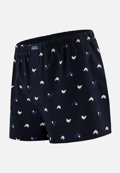 Caleçon à motif coq marine en jersey de coton - Fredo Coq Marine