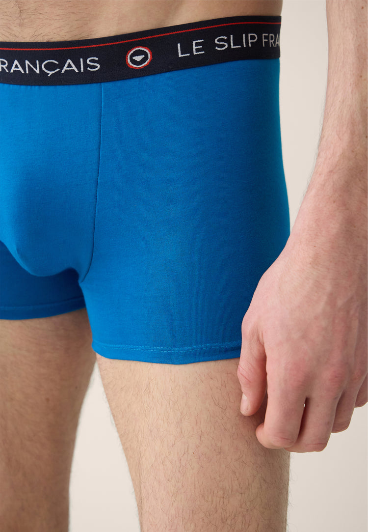 Pack of 3 cotton boxers - Redoutable Navy Blue Turquoise Marius Harlequin Washed Denim Boxer Trio - Le Slip Français - 10