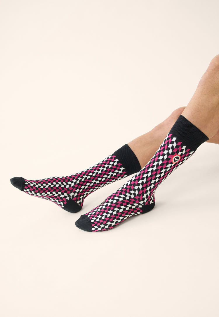Lot de 3 chaussettes mi-hautes en coton - Chaussettes Fuchsia Noir Fléchette Fuchsia - Le Slip Français - 2