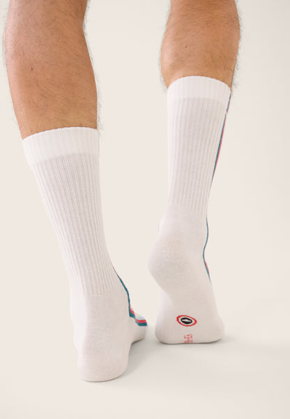 Chaussettes de sport mi-hautes rayées bleu, rose et vert - Wilfried Lignes Bleu Canard Rose Cerise Vert D'Eau