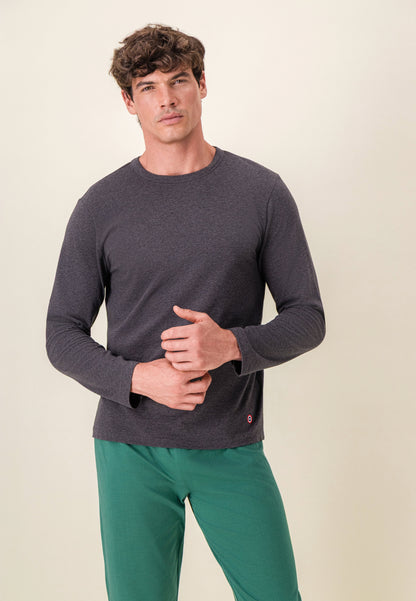 Ensemble pyjama haut gris anthracite et pantalon vert en coton - Pyjama Haut Manches Longues Superbe Gris Et Bas De Pyjama Long Indomptable Vert