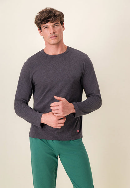 Ensemble pyjama haut gris anthracite et pantalon vert en coton - Pyjama Haut Manches Longues Superbe Gris Et Bas De Pyjama Long Indomptable Vert